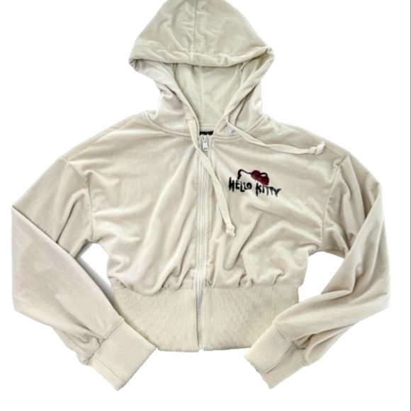 Hello Kitty & Friends x Forever 21 Womens Ivory Cropped Hoodie Full Zip sz M - Picture 1 of 10